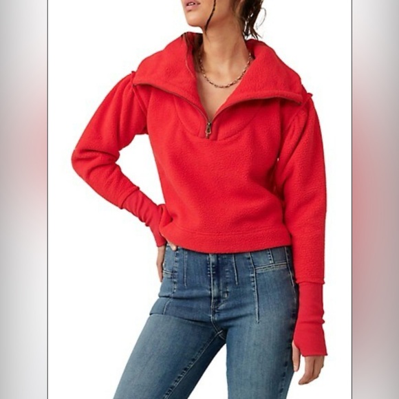NWT-FREE PEOPLE POPPY PULLOVER FIERY RED - Picture 3 of 4
